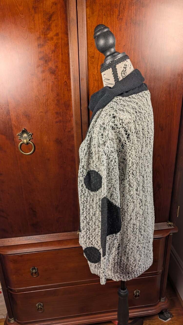 French Kyss Crochet Dot Cowl Neck Sweater in Frost Black - Picture 8 of 11